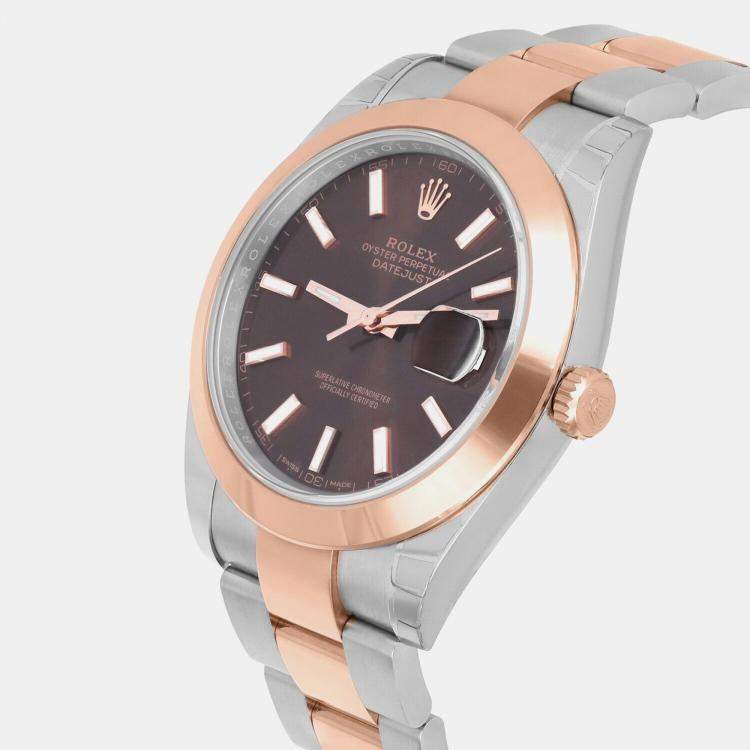 Pre Owned Rolex Datejust 126301 Automatic Brown 18k Rose Gold Stainless Steel Men's Wristwatch 41 mm
