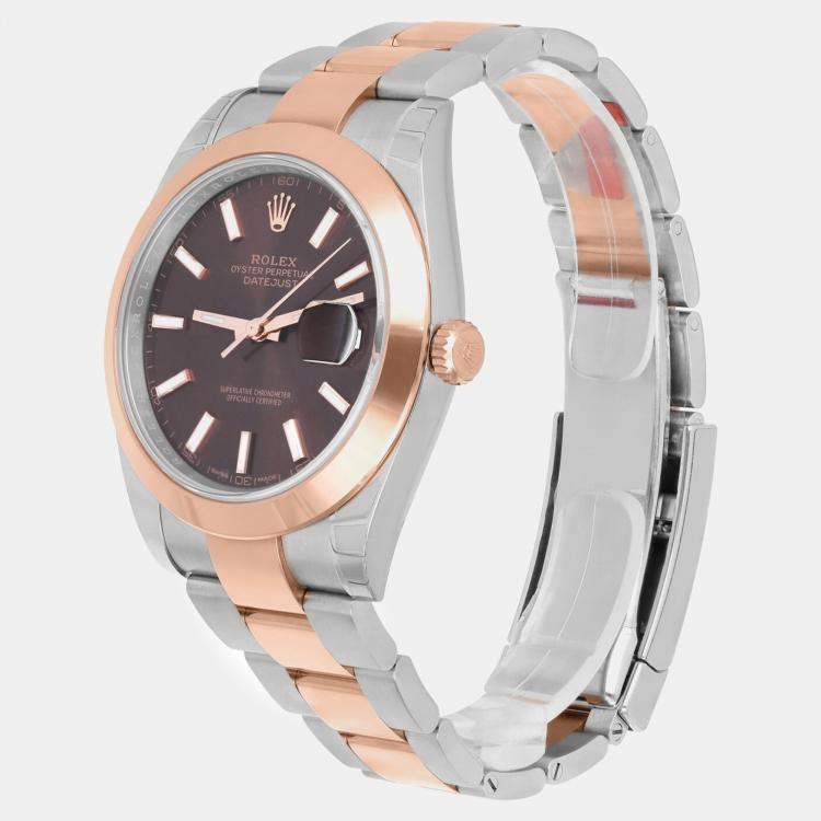 Pre Owned Rolex Datejust 126301 Automatic Brown 18k Rose Gold Stainless Steel Men's Wristwatch 41 mm