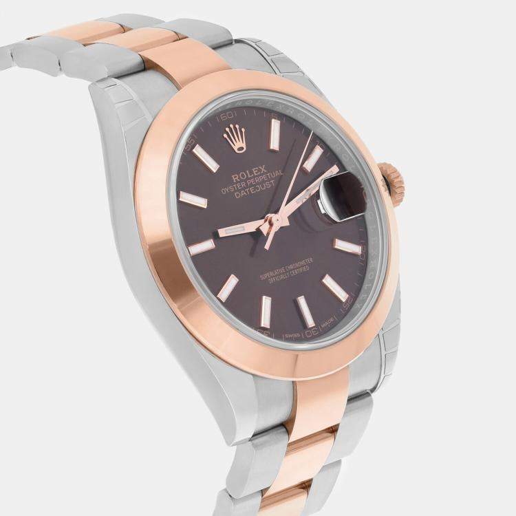 Pre Owned Rolex Datejust 126301 Automatic Brown 18k Rose Gold Stainless Steel Men's Wristwatch 41 mm