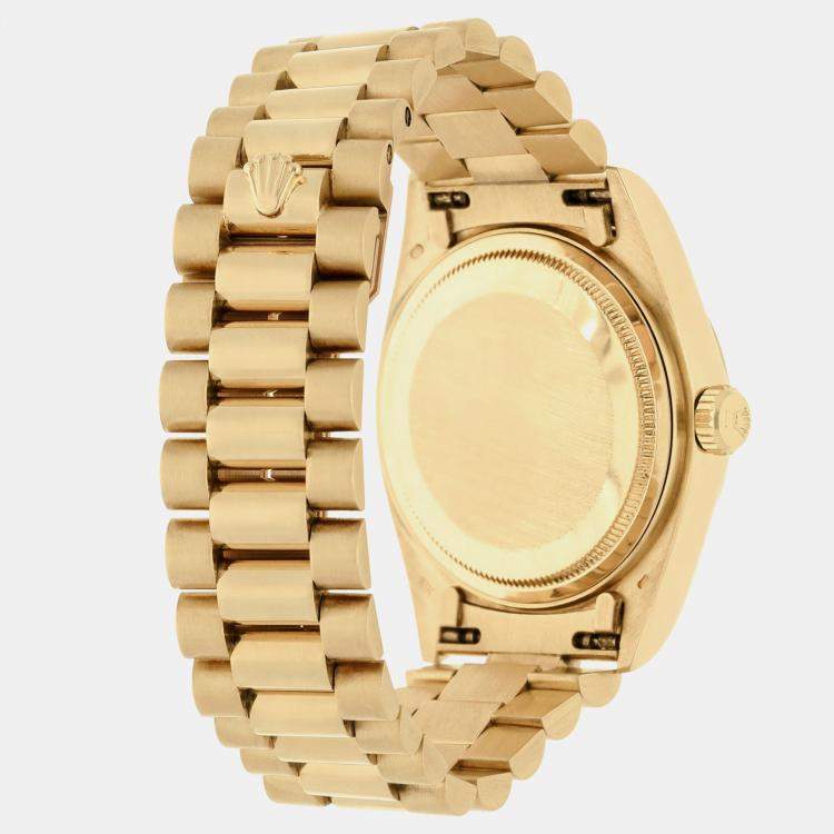 Pre Owned Rolex Day-Date 18038 Automatic Champagne 18k Yellow Gold Men's Wristwatch 36 mm