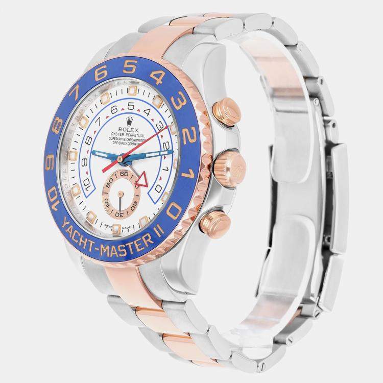 Pre Owned Rolex Yacht-Master II 116681 Automatic White 18k Rose Gold Stainless Steel Men's Wristwatch 44 mm