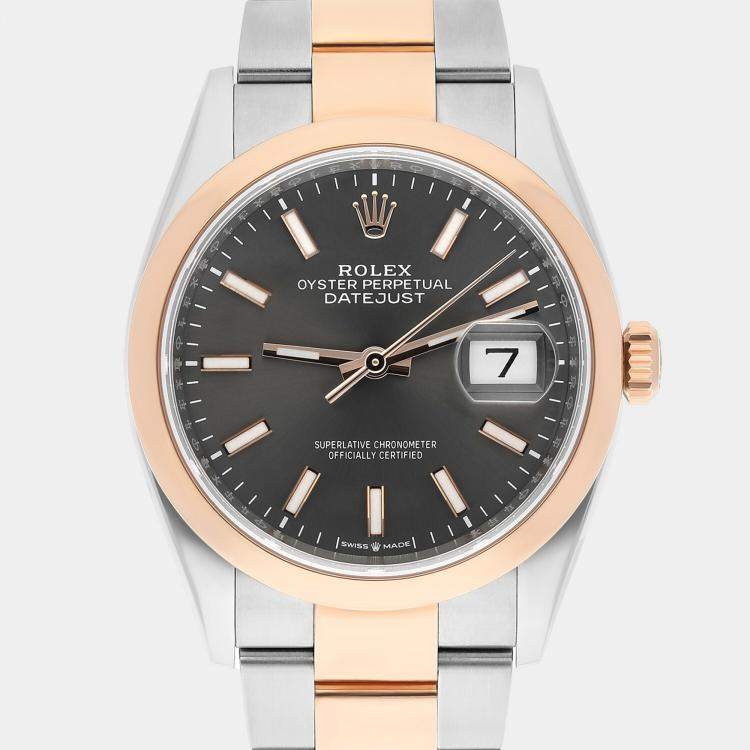 Pre Owned Rolex Datejust 126201 Automatic Grey 18k Rose Gold Stainless Steel Men's Wristwatch 36 mm