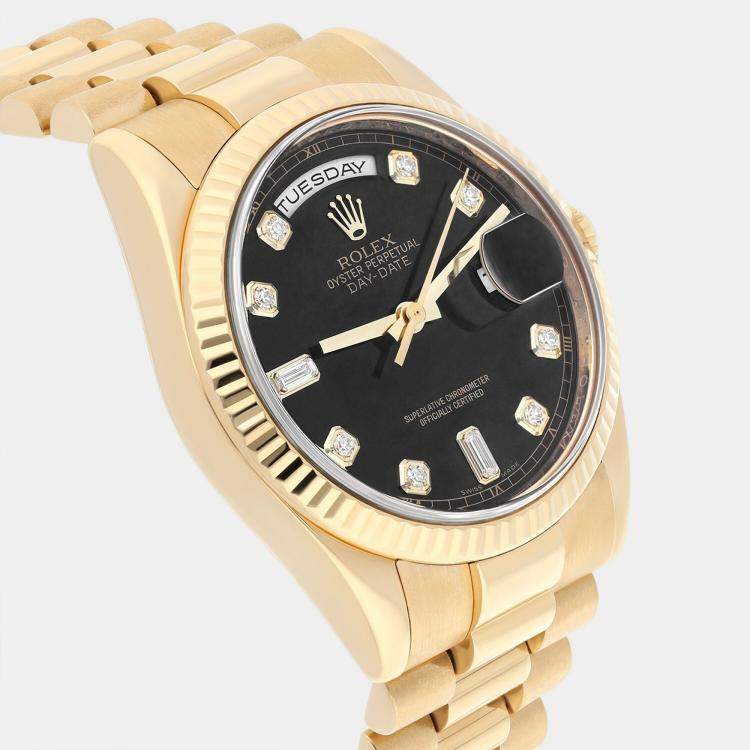 Pre Owned Rolex Day-Date 118238 Automatic Black 18k Yellow Gold Men's Wristwatch 36 mm