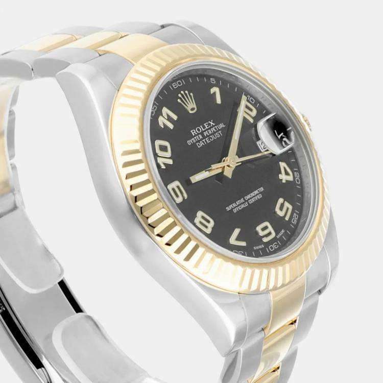 Pre Owned Rolex Datejust 116333 Automatic Black 18k Yellow Gold Stainless Steel Men's Wristwatch 41 mm