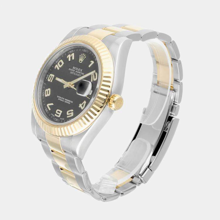 Pre Owned Rolex Datejust 116333 Automatic Black 18k Yellow Gold Stainless Steel Men's Wristwatch 41 mm