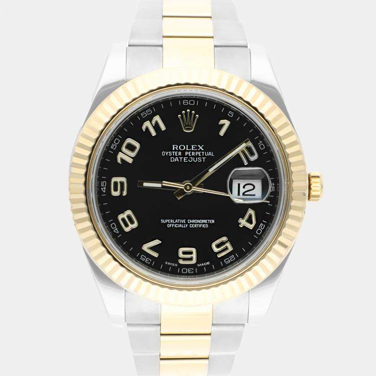 Pre Owned Rolex Datejust 116333 Automatic Black 18k Yellow Gold Stainless Steel Men's Wristwatch 41 mm