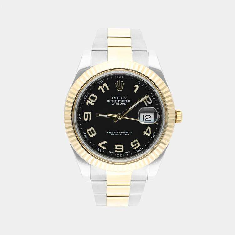 Pre Owned Rolex Datejust 116333 Automatic Black 18k Yellow Gold Stainless Steel Men's Wristwatch 41 mm