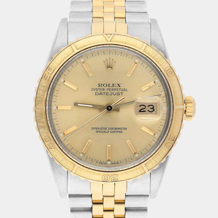 Pre Owned Rolex Datejust 16253 Automatic Champagne 18k Yellow Gold Stainless Steel Men's Wristwatch 36 mm