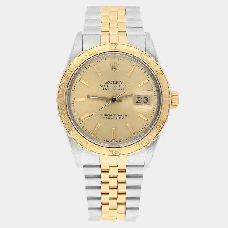 Pre Owned Rolex Datejust 16253 Automatic Champagne 18k Yellow Gold Stainless Steel Men's Wristwatch 36 mm