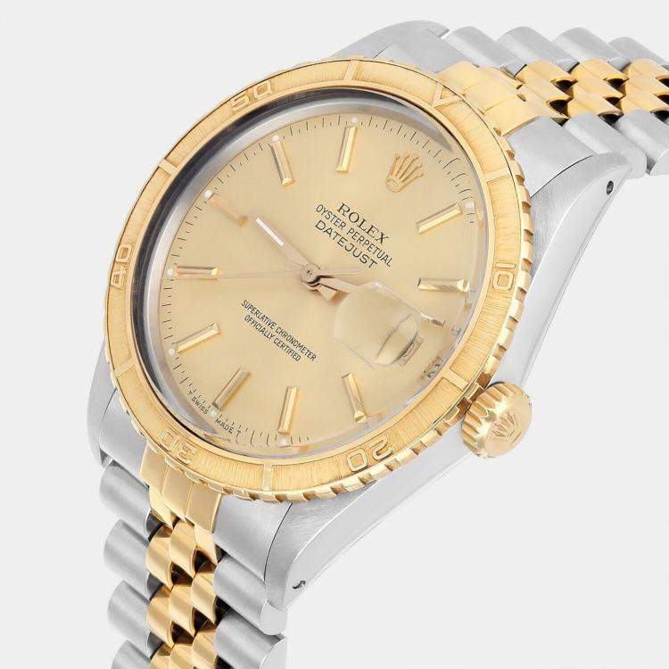 Pre Owned Rolex Datejust 16253 Automatic Champagne 18k Yellow Gold Stainless Steel Men's Wristwatch 36 mm