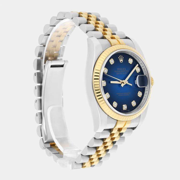 Pre Owned Rolex Datejust 116233 Automatic Blue 18k Yellow Gold Stainless Steel Men's Wristwatch 36 mm