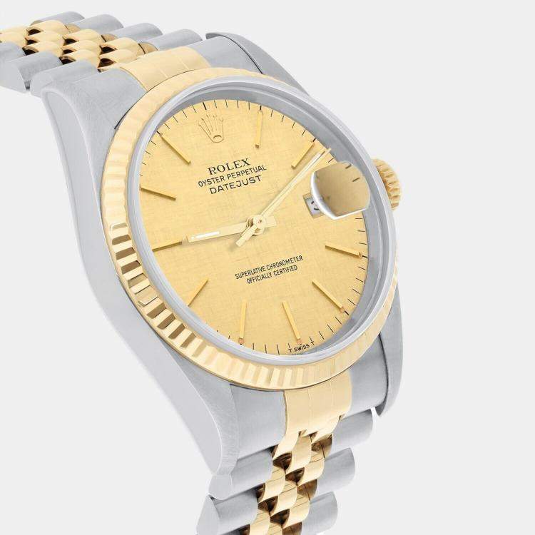Pre Owned Rolex Datejust 16233 Automatic Champagne 18k Yellow Gold Stainless Steel Men's Wristwatch 36 mm
