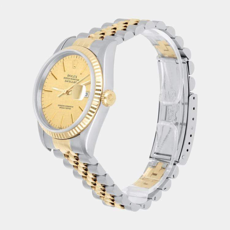 Pre Owned Rolex Datejust 16233 Automatic Champagne 18k Yellow Gold Stainless Steel Men's Wristwatch 36 mm