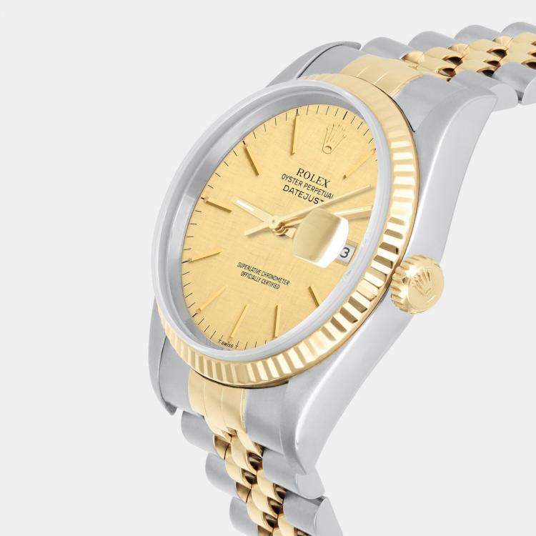 Pre Owned Rolex Datejust 16233 Automatic Champagne 18k Yellow Gold Stainless Steel Men's Wristwatch 36 mm