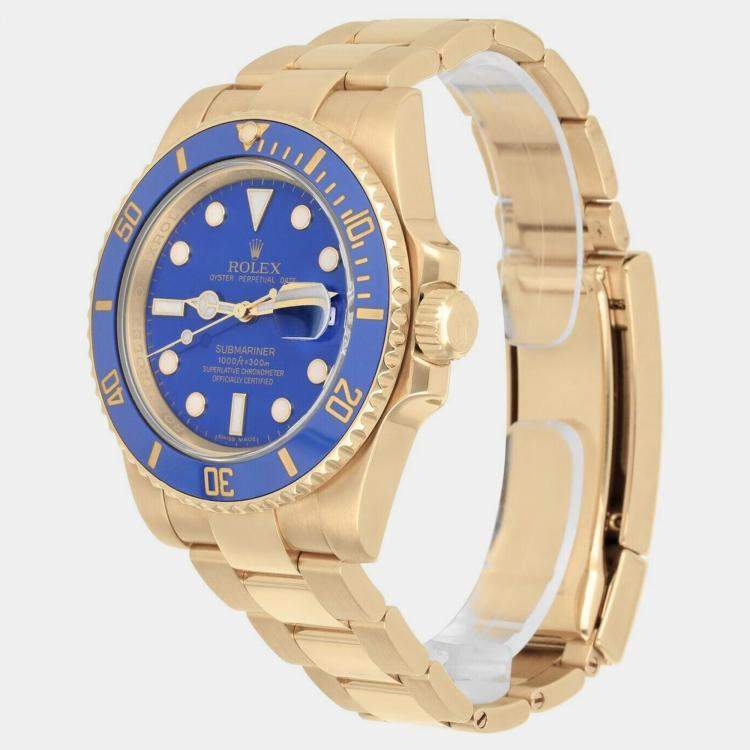 Pre Owned Rolex Submariner 116618LB Automatic Blue 18k Yellow Gold Men's Wristwatch 40 mm