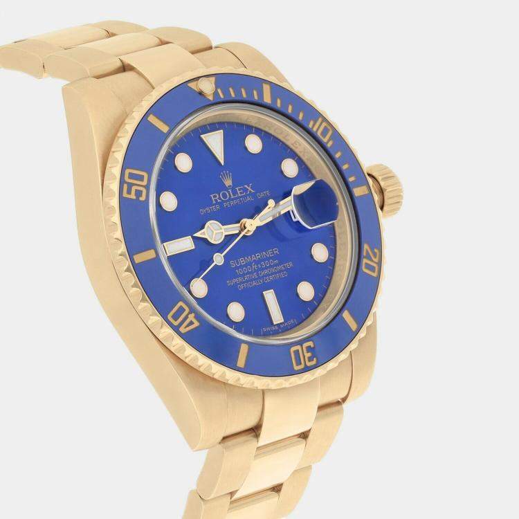 Pre Owned Rolex Submariner 116618LB Automatic Blue 18k Yellow Gold Men's Wristwatch 40 mm