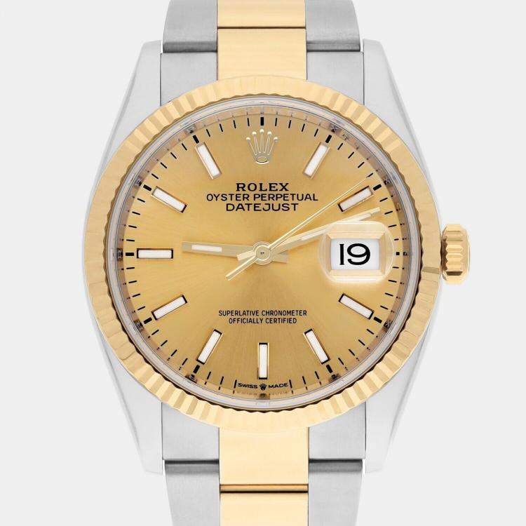Pre Owned Rolex Datejust 126233 Automatic Champagne 18k Yellow Gold Stainless Steel Men's Wristwatch 36 mm
