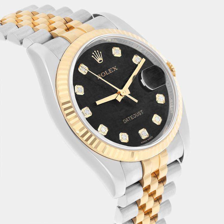 Pre Owned Rolex Datejust 116233 Automatic Black 18k Yellow Gold Stainless Steel Men's Wristwatch 36 mm
