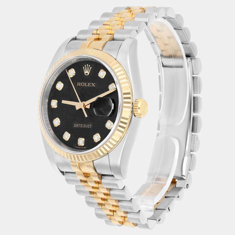 Pre Owned Rolex Datejust 116233 Automatic Black 18k Yellow Gold Stainless Steel Men's Wristwatch 36 mm
