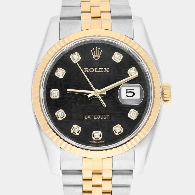 Pre Owned Rolex Datejust 116233 Automatic Black 18k Yellow Gold Stainless Steel Men's Wristwatch 36 mm