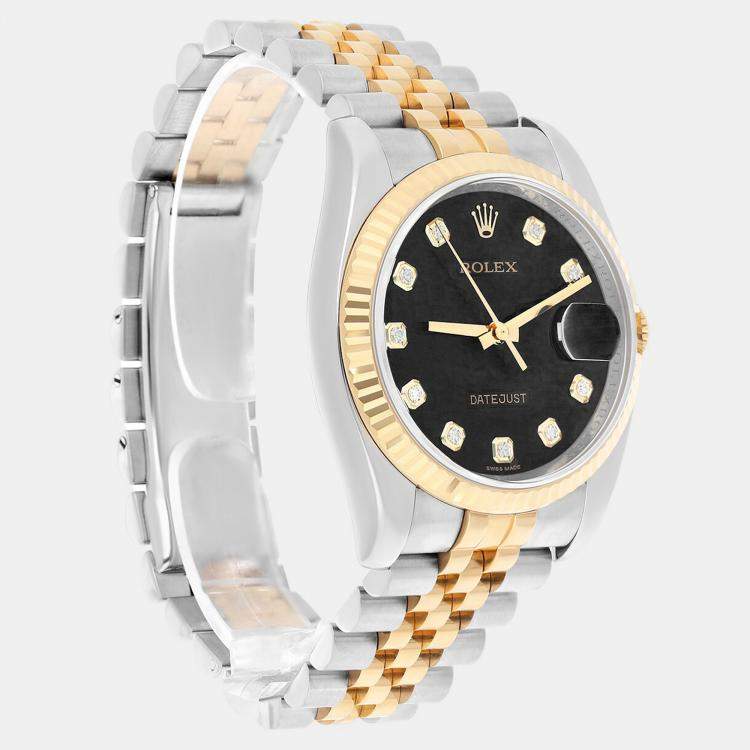 Pre Owned Rolex Datejust 116233 Automatic Black 18k Yellow Gold Stainless Steel Men's Wristwatch 36 mm