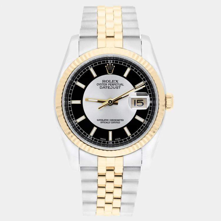 Pre Owned Rolex Datejust 116233 Automatic Black 18k Yellow Gold Stainless Steel Men's Wristwatch 36 mm