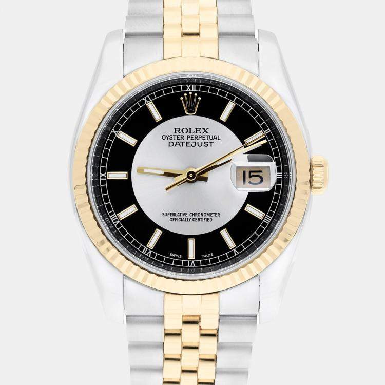 Pre Owned Rolex Datejust 116233 Automatic Black 18k Yellow Gold Stainless Steel Men's Wristwatch 36 mm