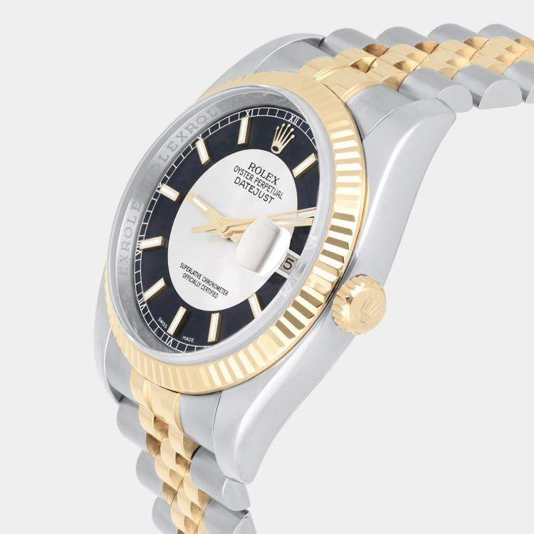 Pre Owned Rolex Datejust 116233 Automatic Black 18k Yellow Gold Stainless Steel Men's Wristwatch 36 mm
