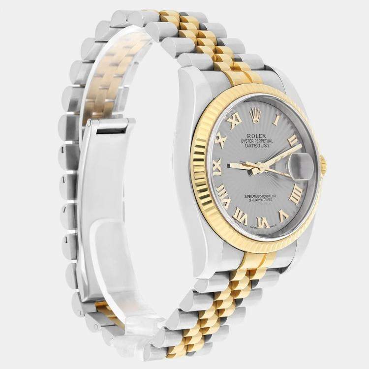 Pre Owned Rolex Datejust 116233 Automatic Silver 18k Yellow Gold Stainless Steel Men's Wristwatch 36 mm