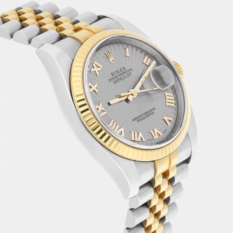 Pre Owned Rolex Datejust 116233 Automatic Silver 18k Yellow Gold Stainless Steel Men's Wristwatch 36 mm