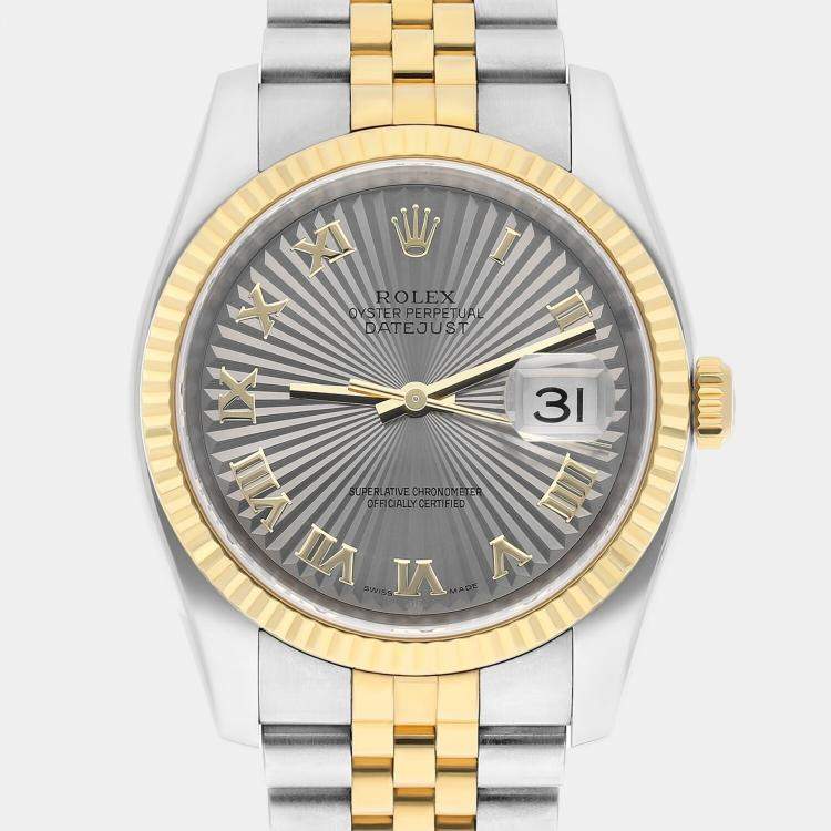 Pre Owned Rolex Datejust 116233 Automatic Silver 18k Yellow Gold Stainless Steel Men's Wristwatch 36 mm