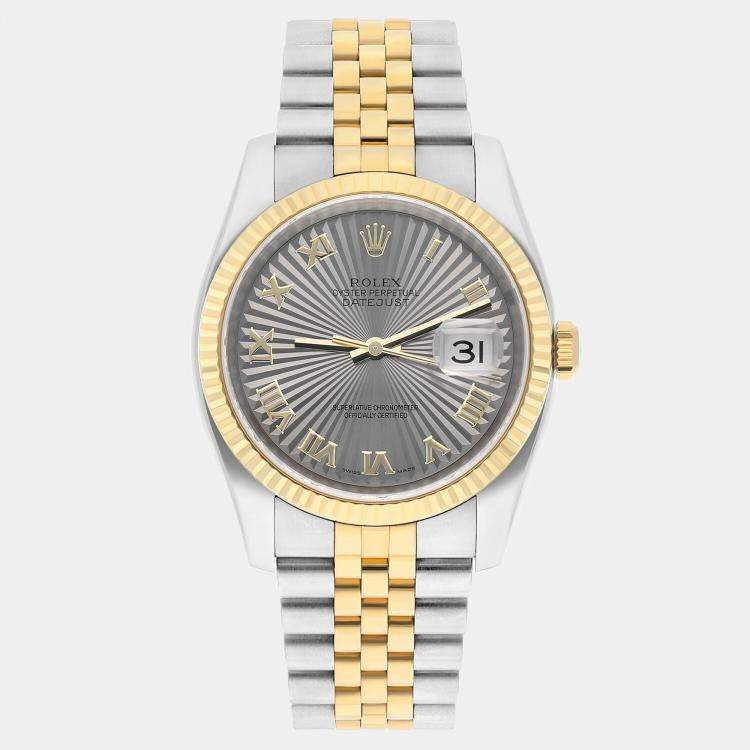 Pre Owned Rolex Datejust 116233 Automatic Silver 18k Yellow Gold Stainless Steel Men's Wristwatch 36 mm
