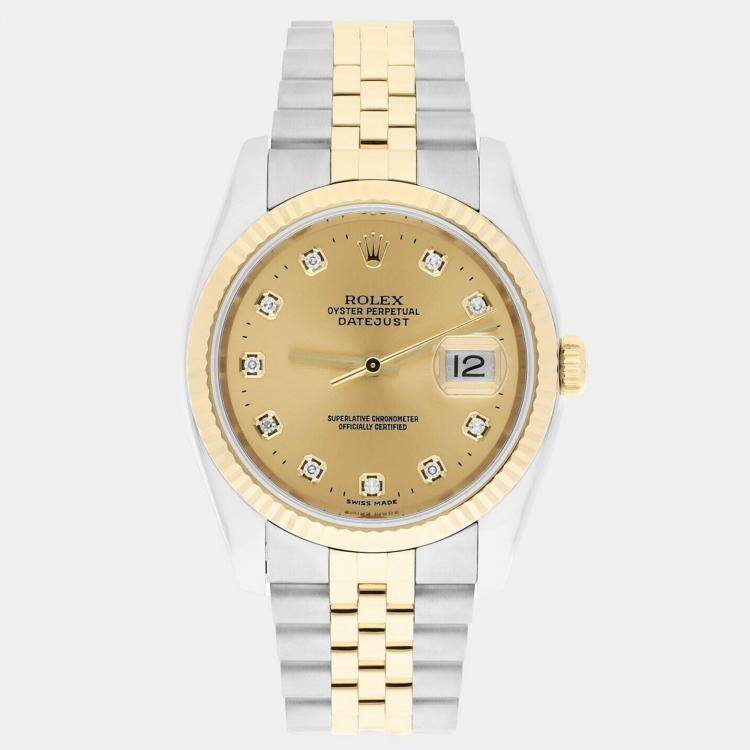 Pre Owned Rolex Datejust 116233 Automatic Champagne 18k Yellow Gold Stainless Steel Men's Wristwatch 36 mm