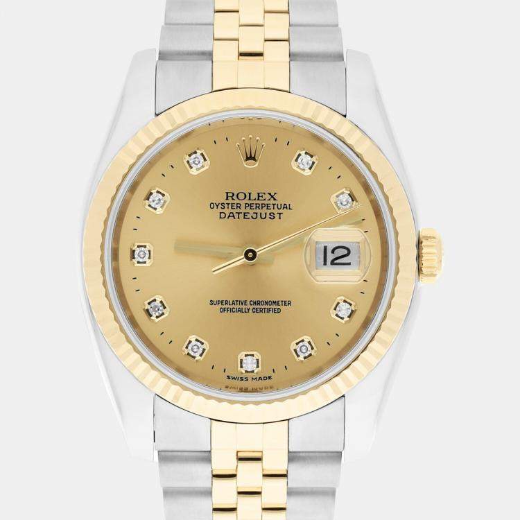 Pre Owned Rolex Datejust 116233 Automatic Champagne 18k Yellow Gold Stainless Steel Men's Wristwatch 36 mm