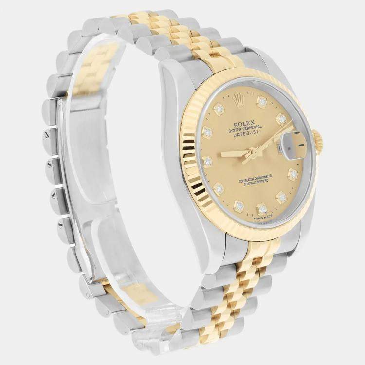 Pre Owned Rolex Datejust 116233 Automatic Champagne 18k Yellow Gold Stainless Steel Men's Wristwatch 36 mm