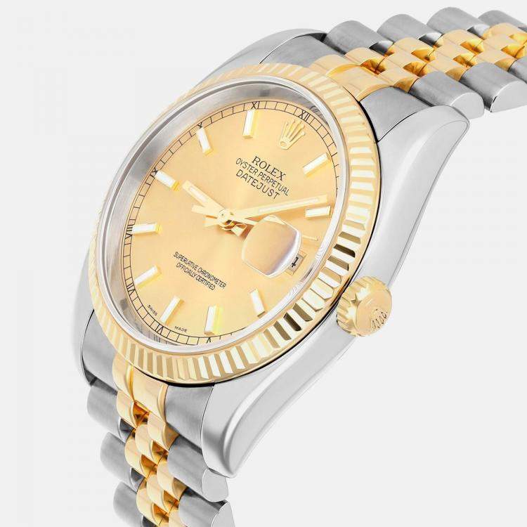 Pre Owned Rolex Datejust 116233 Automatic Champagne 18k Yellow Gold Stainless Steel Men's Wristwatch 36 mm