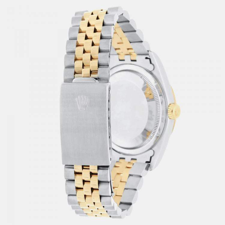 Pre Owned Rolex Datejust 16233 Automatic White 18k Yellow Gold Stainless Steel Men's Wristwatch 36 mm