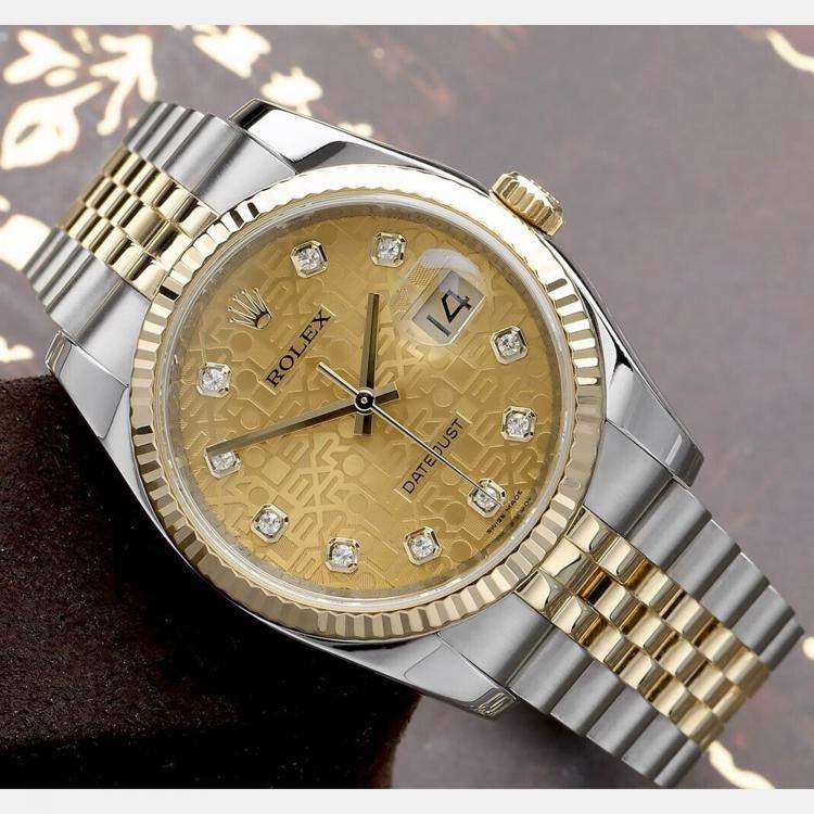 Pre Owned Rolex Datejust 116233 Automatic Champagne 18k Yellow Gold Stainless Steel Men's Wristwatch 36 mm