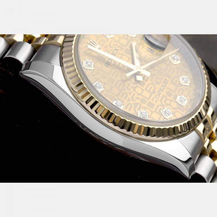 Pre Owned Rolex Datejust 116233 Automatic Champagne 18k Yellow Gold Stainless Steel Men's Wristwatch 36 mm