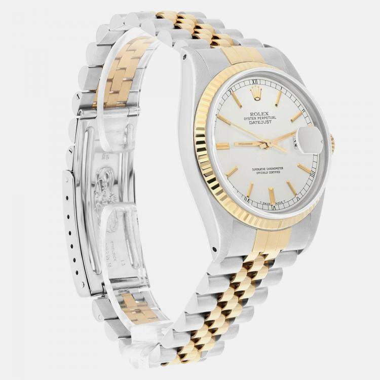 Pre Owned Rolex Datejust 16013 Automatic Silver 18k Yellow Gold Stainless Steel Men's Wristwatch 36 mm