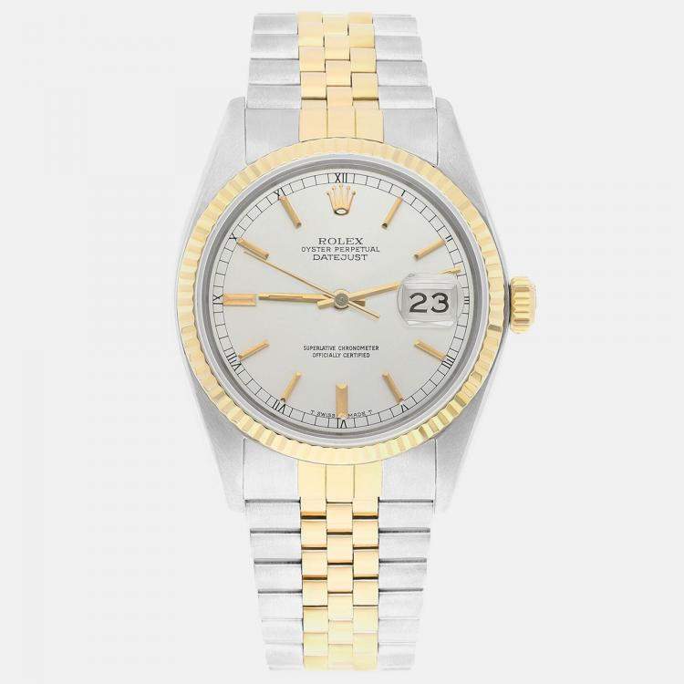 Pre Owned Rolex Datejust 16013 Automatic Silver 18k Yellow Gold Stainless Steel Men's Wristwatch 36 mm