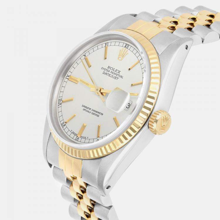 Pre Owned Rolex Datejust 16013 Automatic Silver 18k Yellow Gold Stainless Steel Men's Wristwatch 36 mm