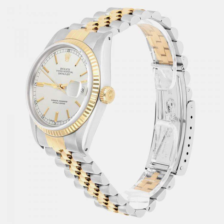 Pre Owned Rolex Datejust 16013 Automatic Silver 18k Yellow Gold Stainless Steel Men's Wristwatch 36 mm
