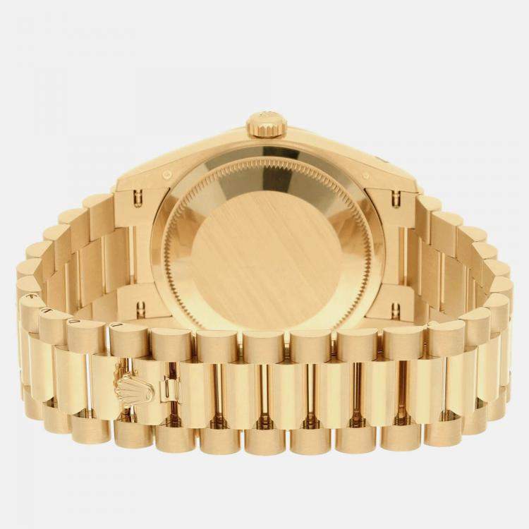 Pre Owned Rolex Day-Date 128238 Automatic Green 18k Yellow Gold Men's Wristwatch 36 mm