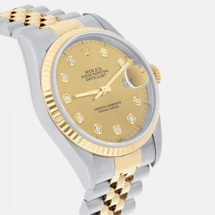 Pre Owned Rolex Datejust 16233 Automatic Champagne 18k Yellow Gold Stainless Steel Men's Wristwatch 36 mm