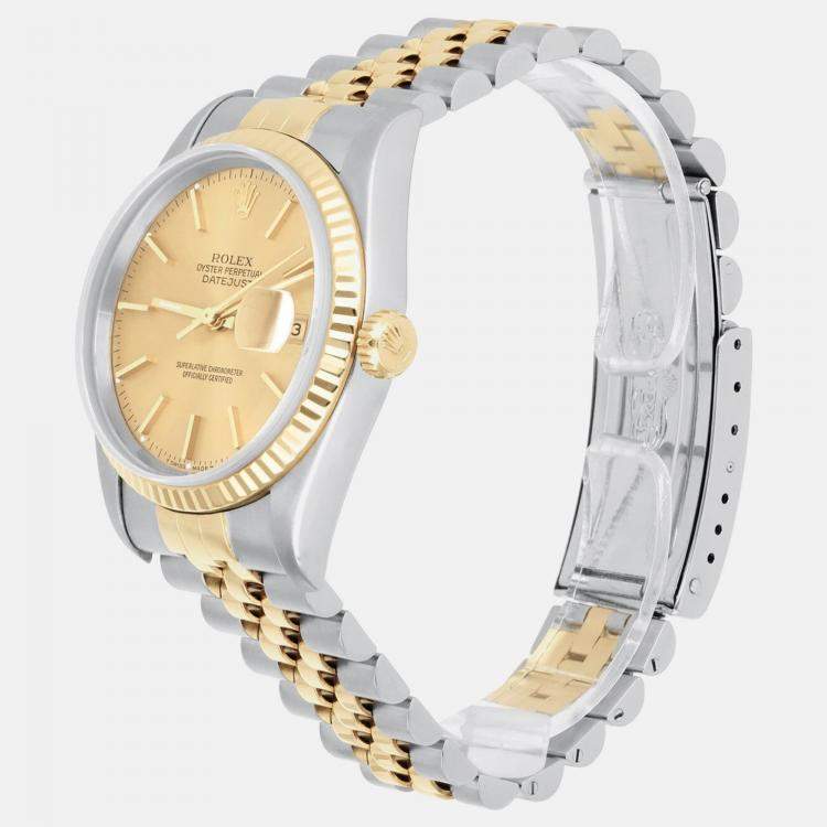Pre Owned Rolex Datejust 16233 Automatic Champagne 18k Yellow Gold Stainless Steel Men's Wristwatch 36 mm