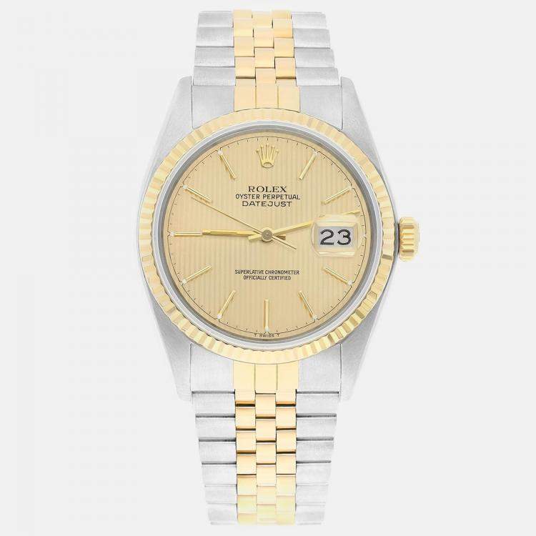 Pre Owned Rolex Datejust 16013 Automatic Champagne 18k Yellow Gold Stainless Steel Men's Wristwatch 36 mm