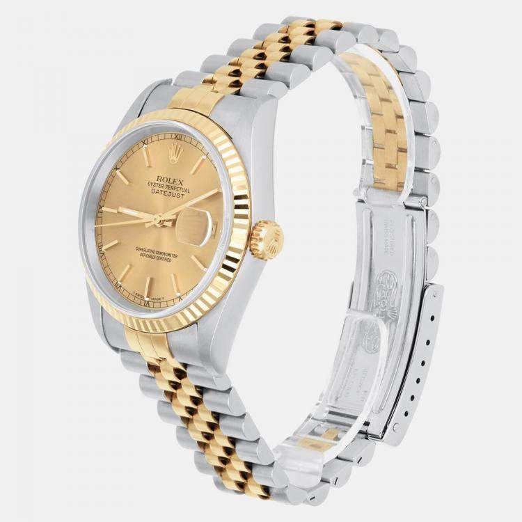 Pre Owned Rolex Datejust 16233 Automatic Champagne 18k Yellow Gold Stainless Steel Men's Wristwatch 36 mm