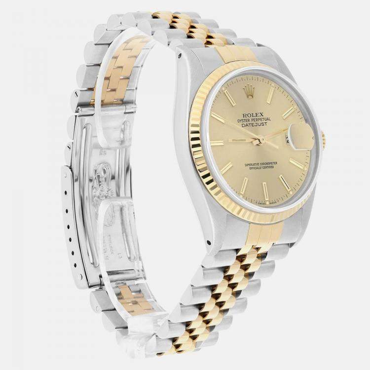 Pre Owned Rolex Datejust 16013 Automatic Champagne 18k Yellow Gold Stainless Steel Men's Wristwatch 36 mm