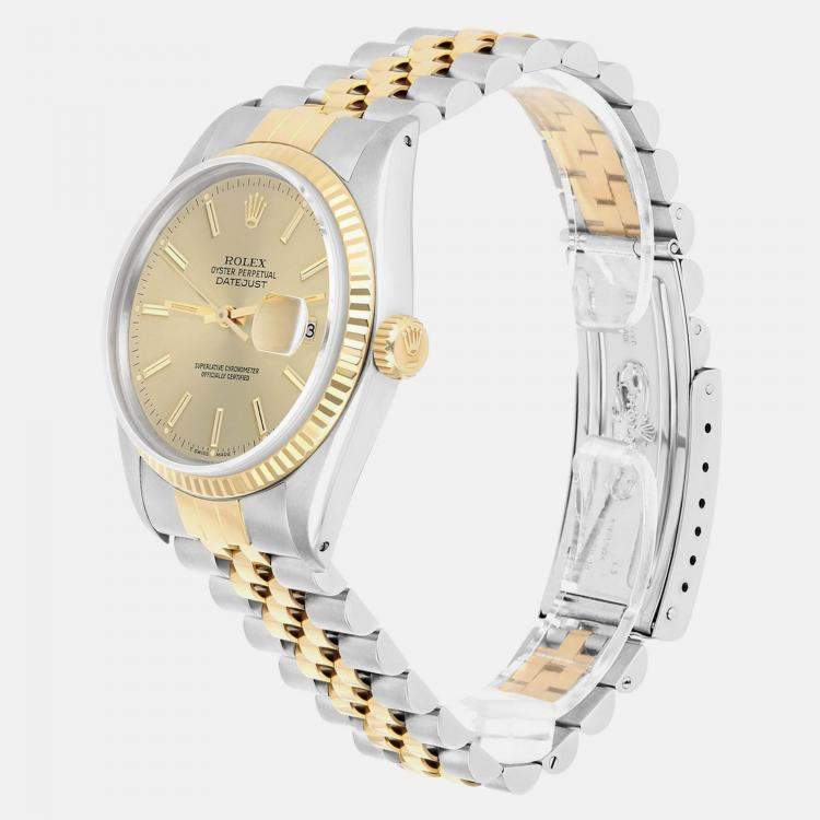 Pre Owned Rolex Datejust 16013 Automatic Champagne 18k Yellow Gold Stainless Steel Men's Wristwatch 36 mm